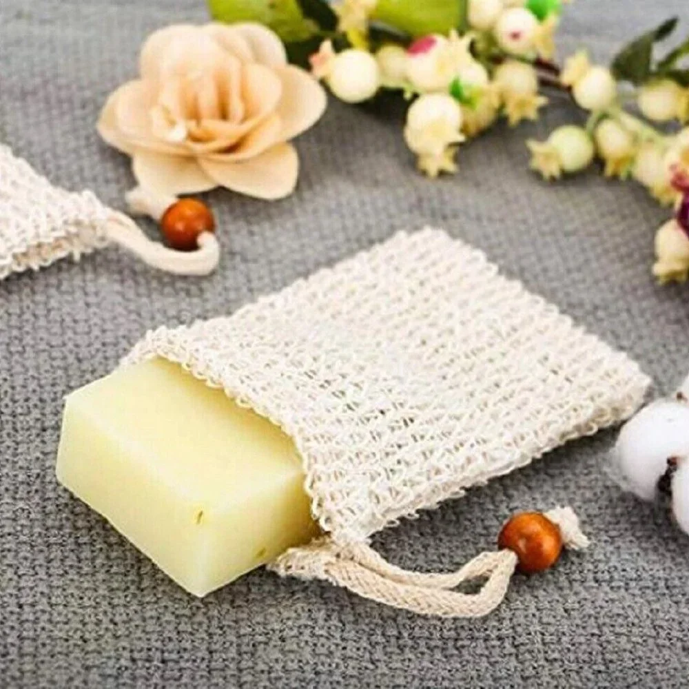 4 Pack Natural Sisal Soap Bag Exfoliating Soap Saver Pouch Holder